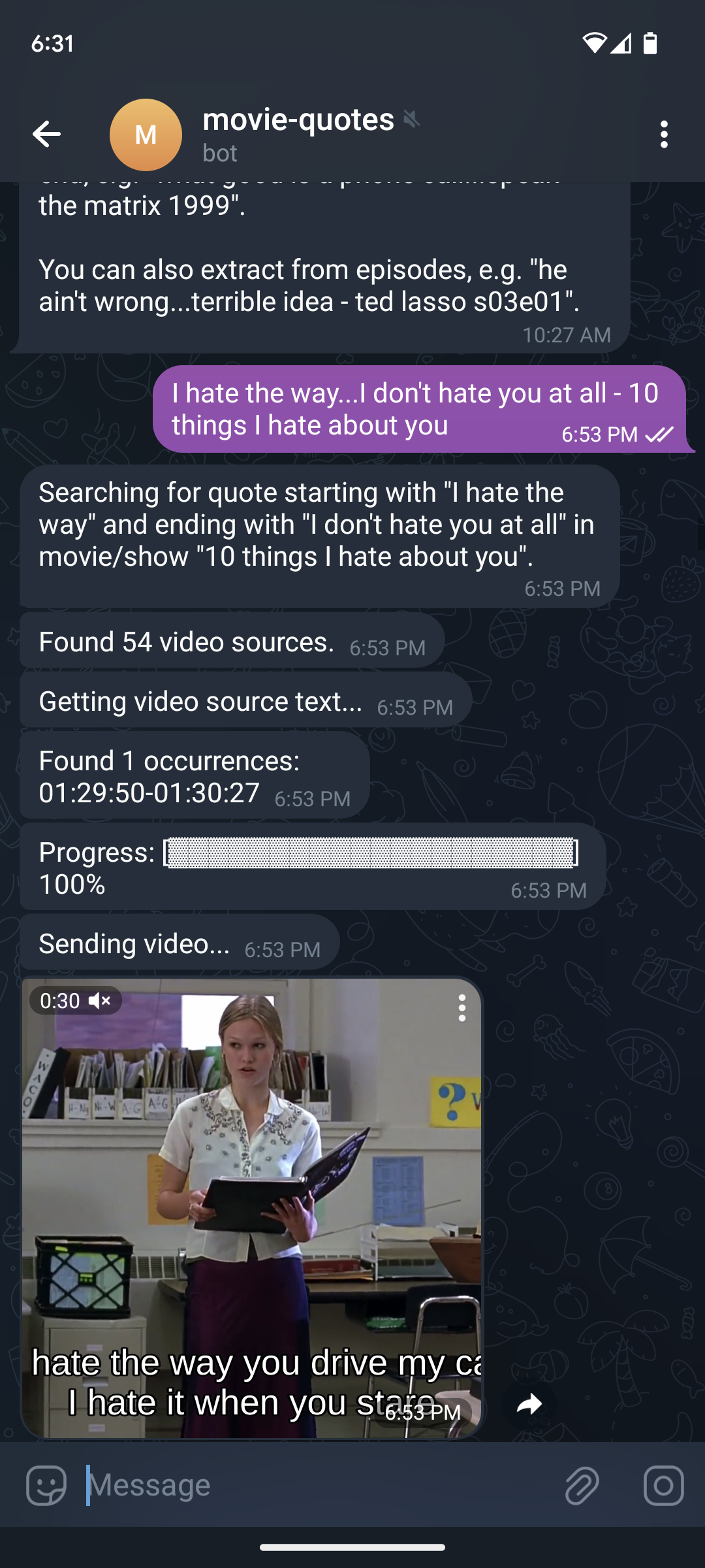 Movie quote bot screenshot